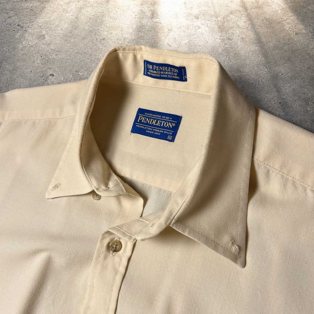 Pendleton Sir Pendleton Worsted Wool Button Down Shirt Cream Tan XL Vintage 90s